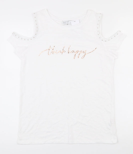 Papaya Womens White  Polyester Basic T-Shirt Size 8 Round Neck