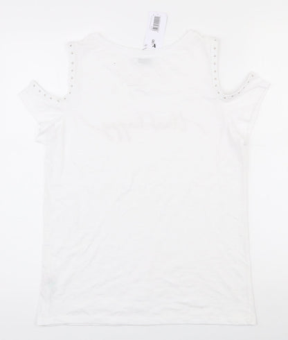 Papaya Womens White  Polyester Basic T-Shirt Size 8 Round Neck
