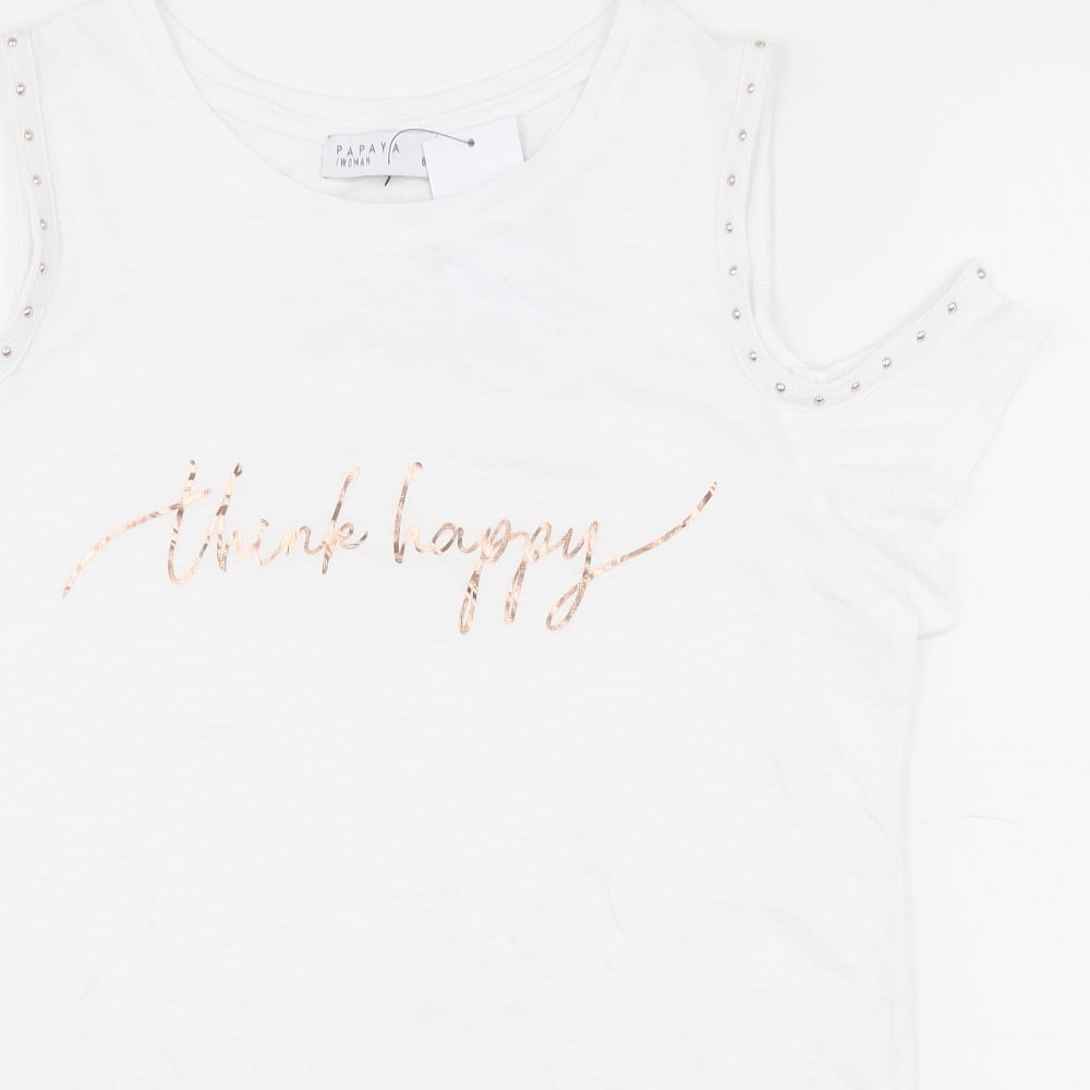 Papaya Womens White  Polyester Basic T-Shirt Size 8 Round Neck