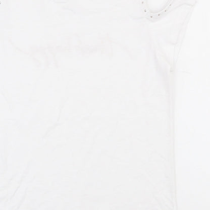 Papaya Womens White  Polyester Basic T-Shirt Size 8 Round Neck