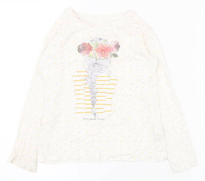 Dunnes Stores Girls White Spotted 100% Cotton Pullover T-Shirt Size 5 Years Round Neck Pullover