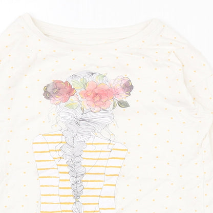 Dunnes Stores Girls White Spotted 100% Cotton Pullover T-Shirt Size 5 Years Round Neck Pullover