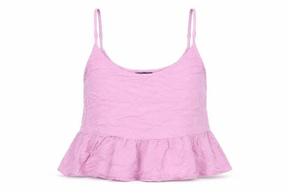 Front view of Topshop women’s purple polyester camisole tank, size UK 10, scoop neck - croppped