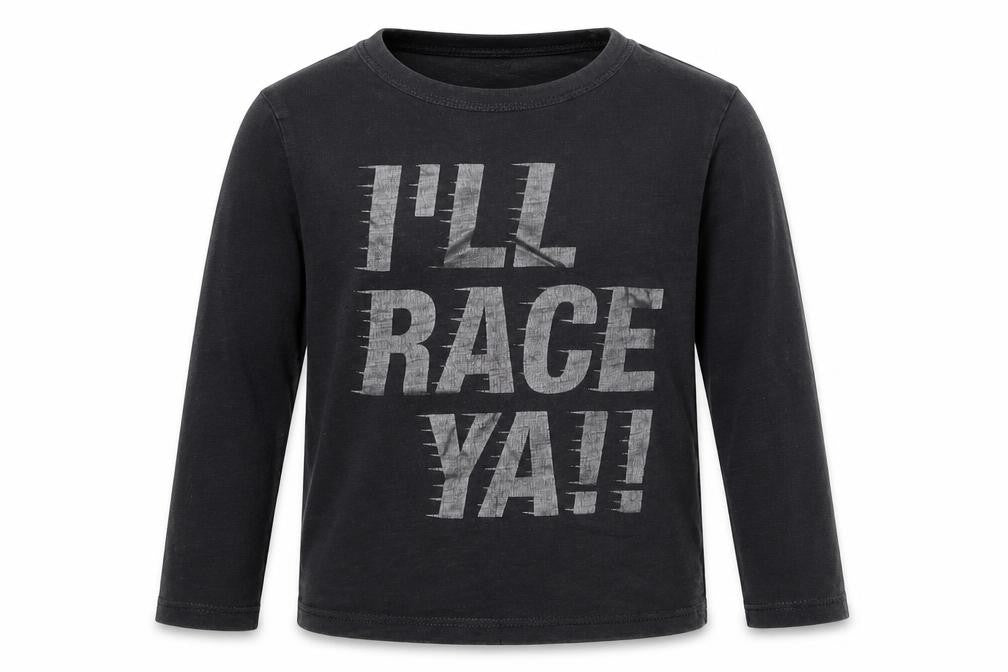 Front view of H&M boys’ black 100% cotton pullover t-shirt, size 5-6, years round neck pullover