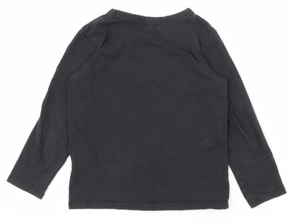 H&M Boys Black  100% Cotton Pullover T-Shirt Size 5-6 Years Round Neck Pullover