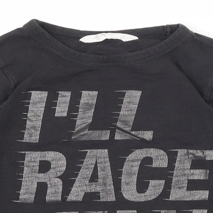 H&M Boys Black  100% Cotton Pullover T-Shirt Size 5-6 Years Round Neck Pullover