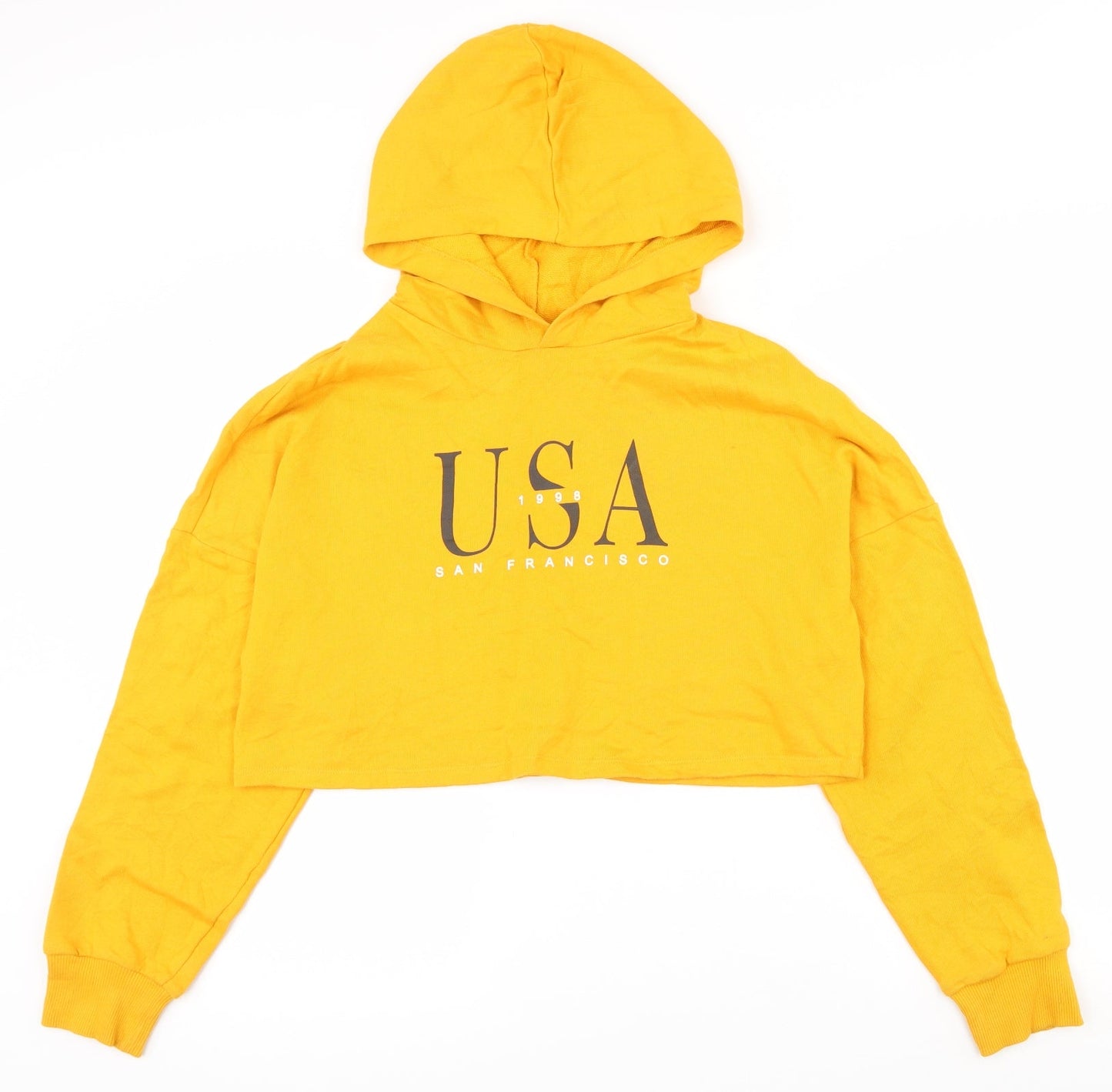 H&M Womens Yellow  100% Cotton Pullover Hoodie Size XS  Pullover - Cropped
