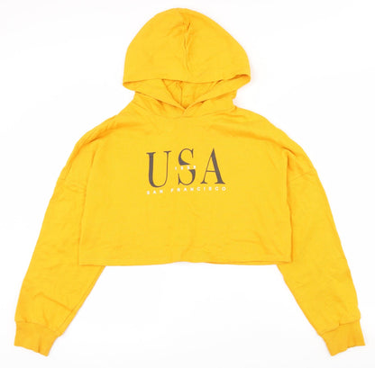 H&M Womens Yellow  100% Cotton Pullover Hoodie Size XS  Pullover - Cropped