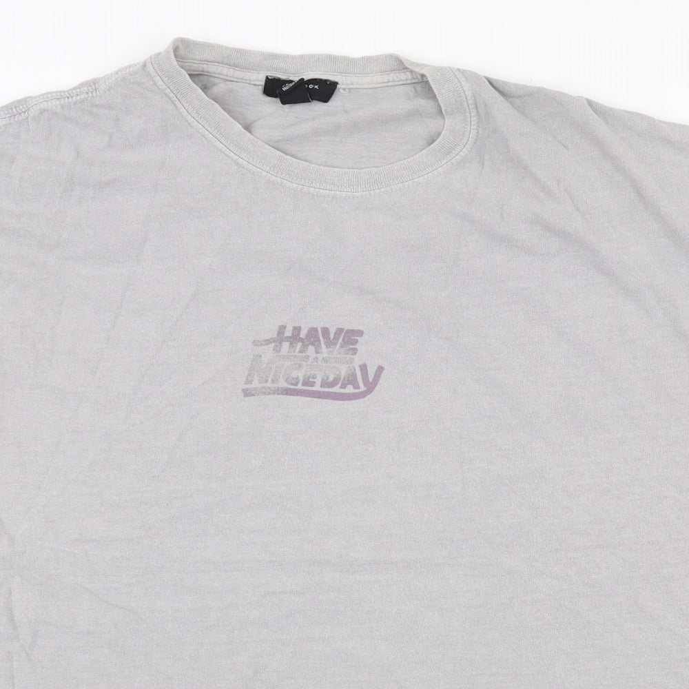 New Look  Mens Grey Houndstooth Polyester  T-Shirt Size M Round Neck