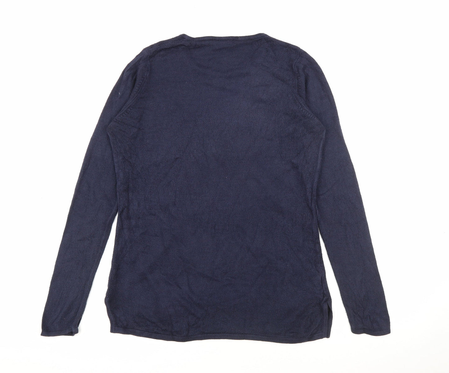 Isabelle Womens Blue Round Neck  Acrylic Pullover Jumper Size S   - Floral Embroidery