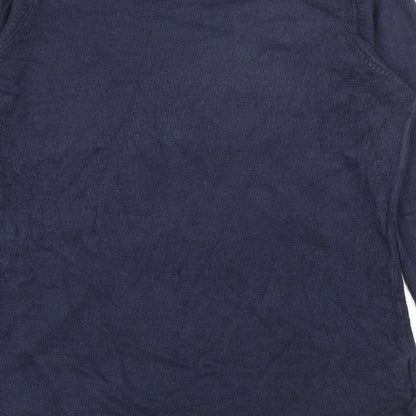 Isabelle Womens Blue Round Neck  Acrylic Pullover Jumper Size S   - Floral Embroidery