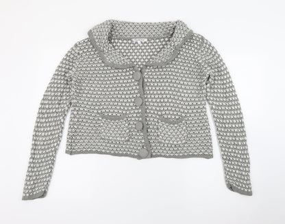 Elaigabeth Scott  Womens Grey Collared  Acrylic Cardigan Jumper Size M