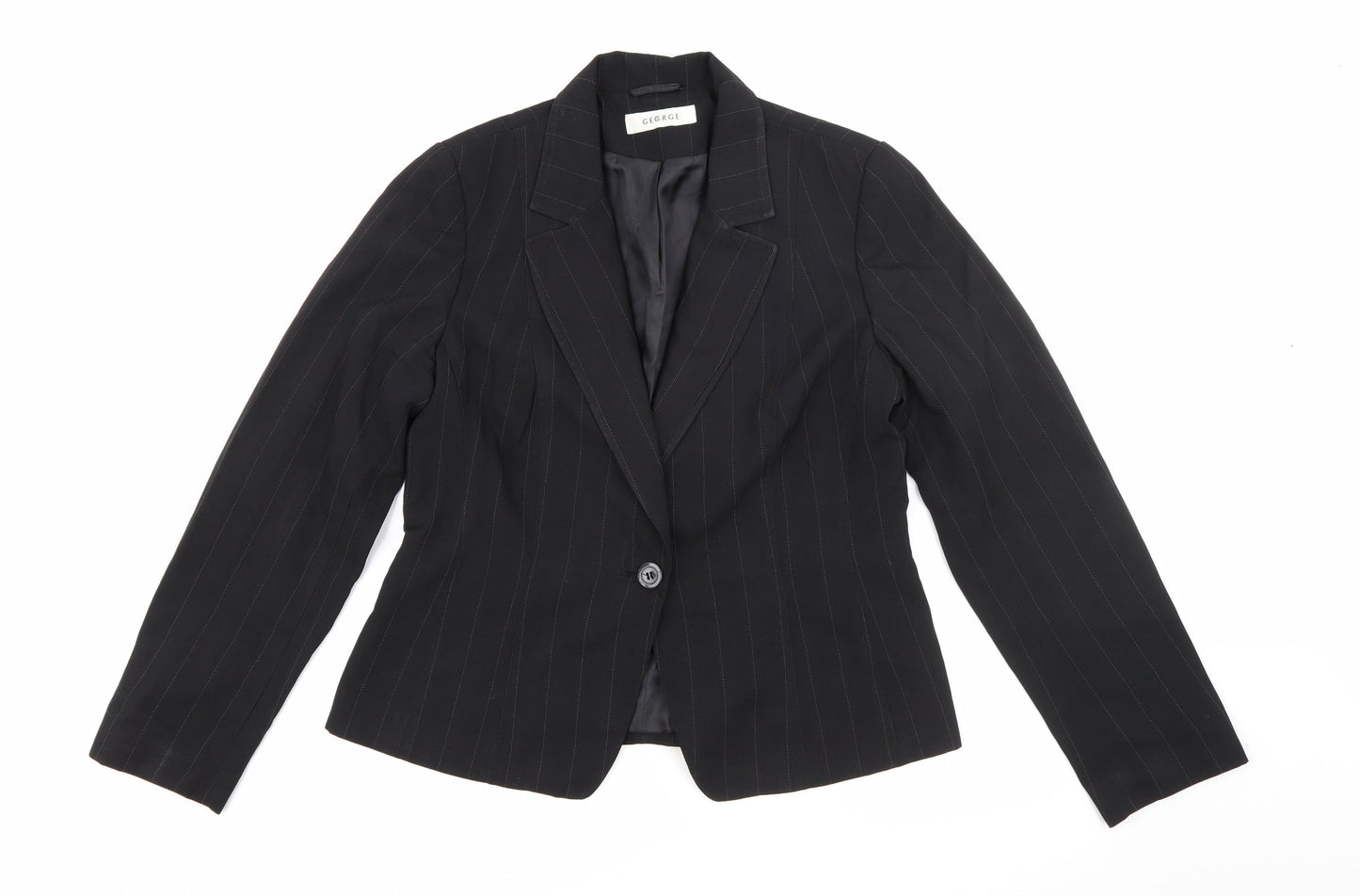 George Womens Black Pinstripe Polyester Jacket Blazer Size 14