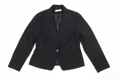George Womens Black Pinstripe Polyester Jacket Blazer Size 14