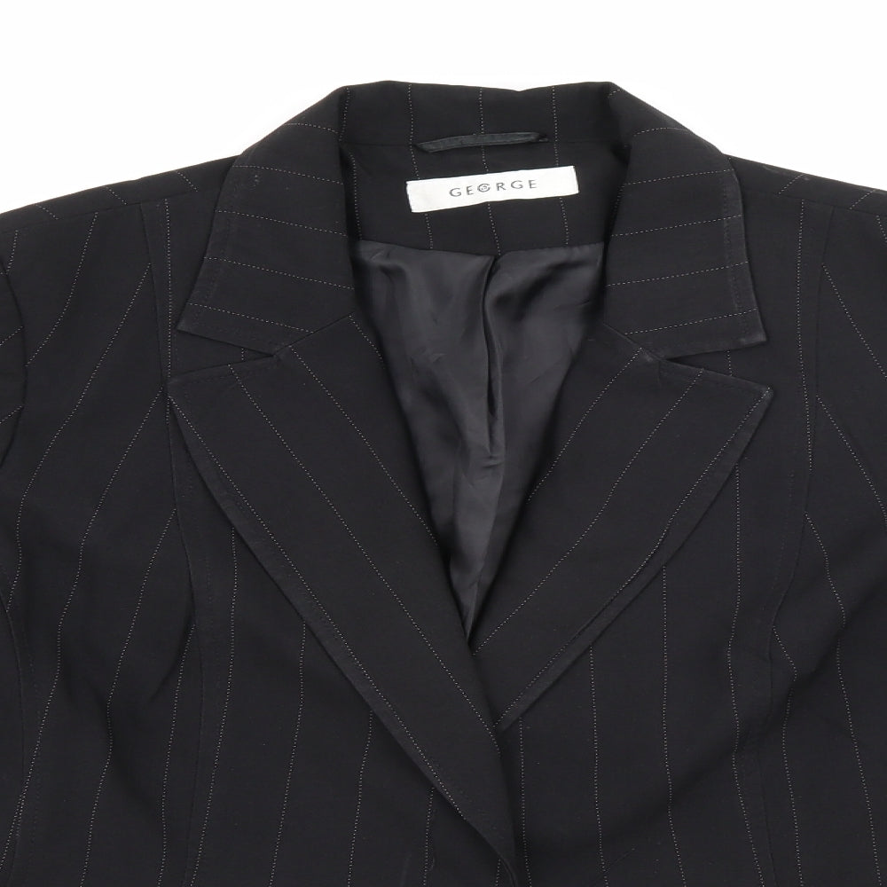 George Womens Black Pinstripe Polyester Jacket Blazer Size 14