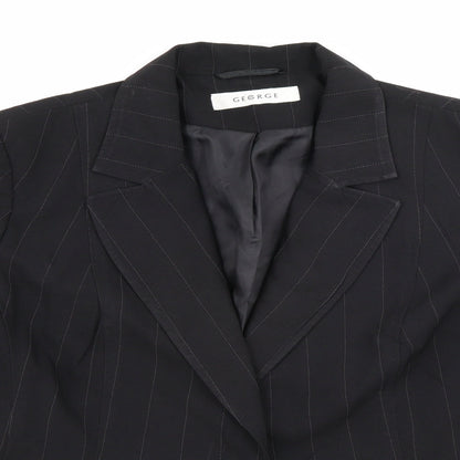 George Womens Black Pinstripe Polyester Jacket Blazer Size 14