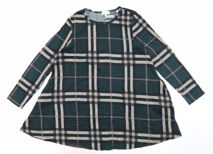 Apricot Womens Green Round Neck Plaid Polyester Pullover Jumper Size 14