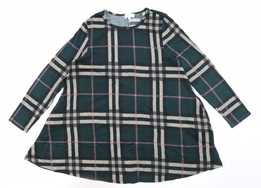 Apricot Womens Green Round Neck Plaid Polyester Pullover Jumper Size 14