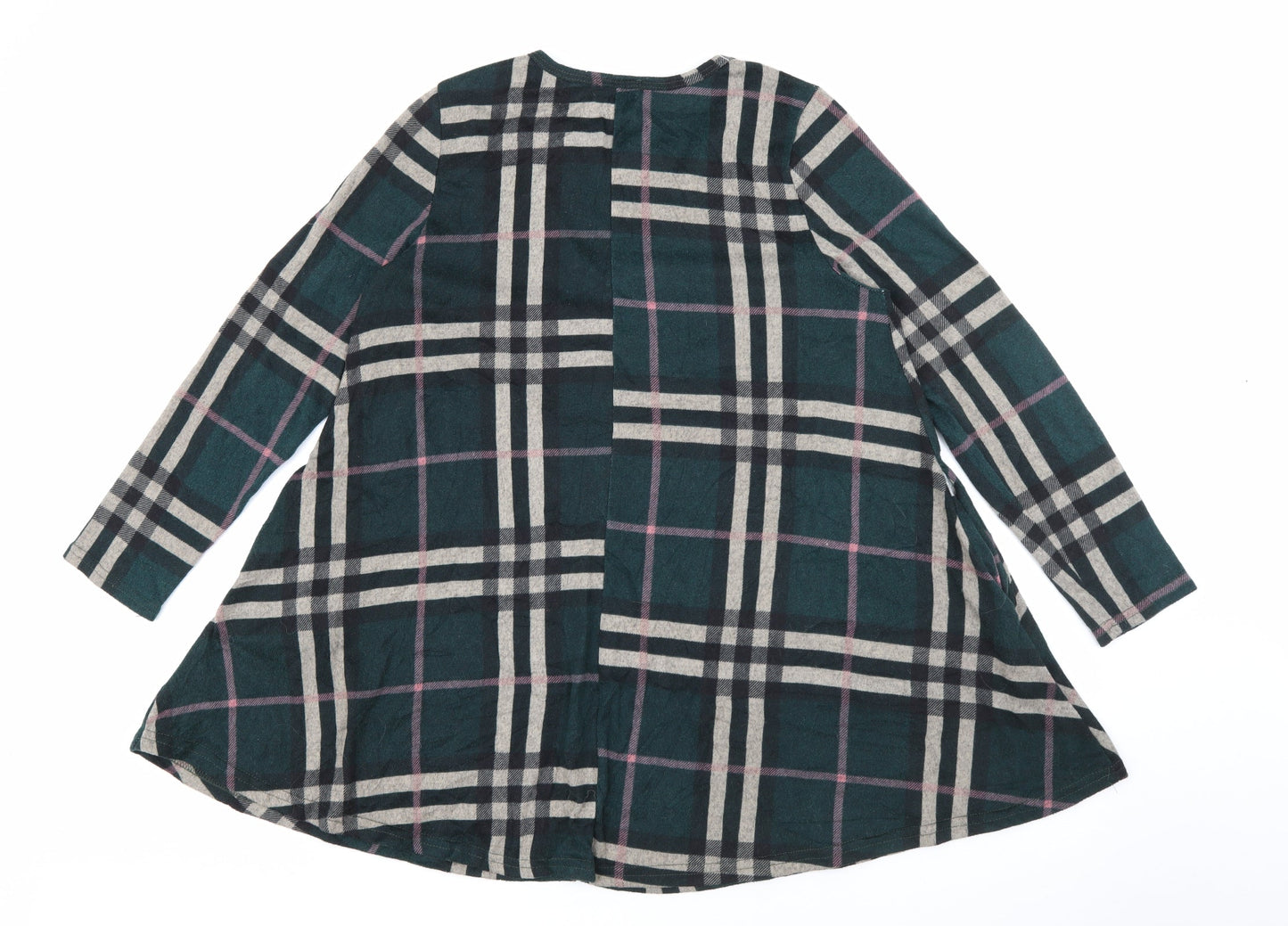 Apricot Womens Green Round Neck Plaid Polyester Pullover Jumper Size 14