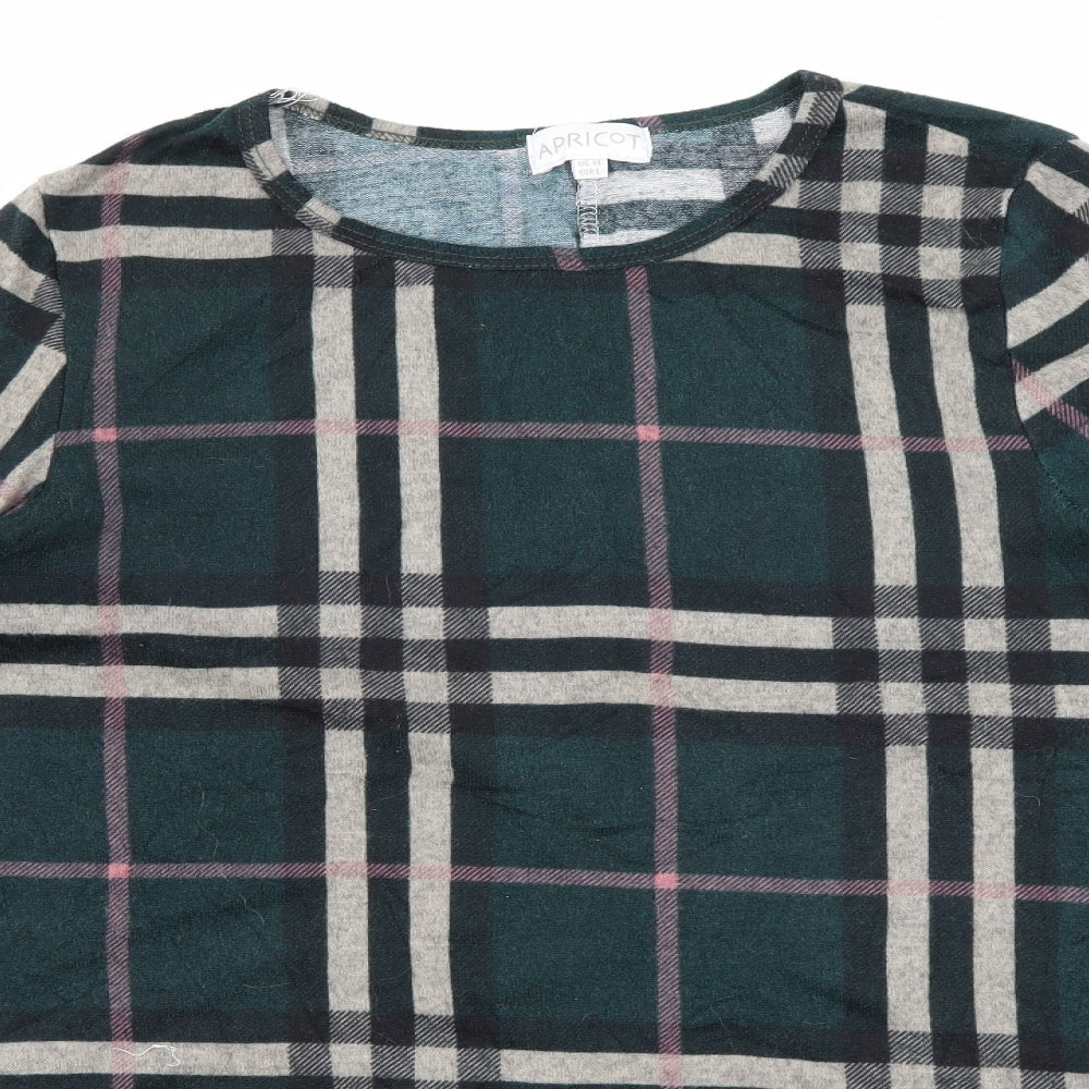 Apricot Womens Green Round Neck Plaid Polyester Pullover Jumper Size 14