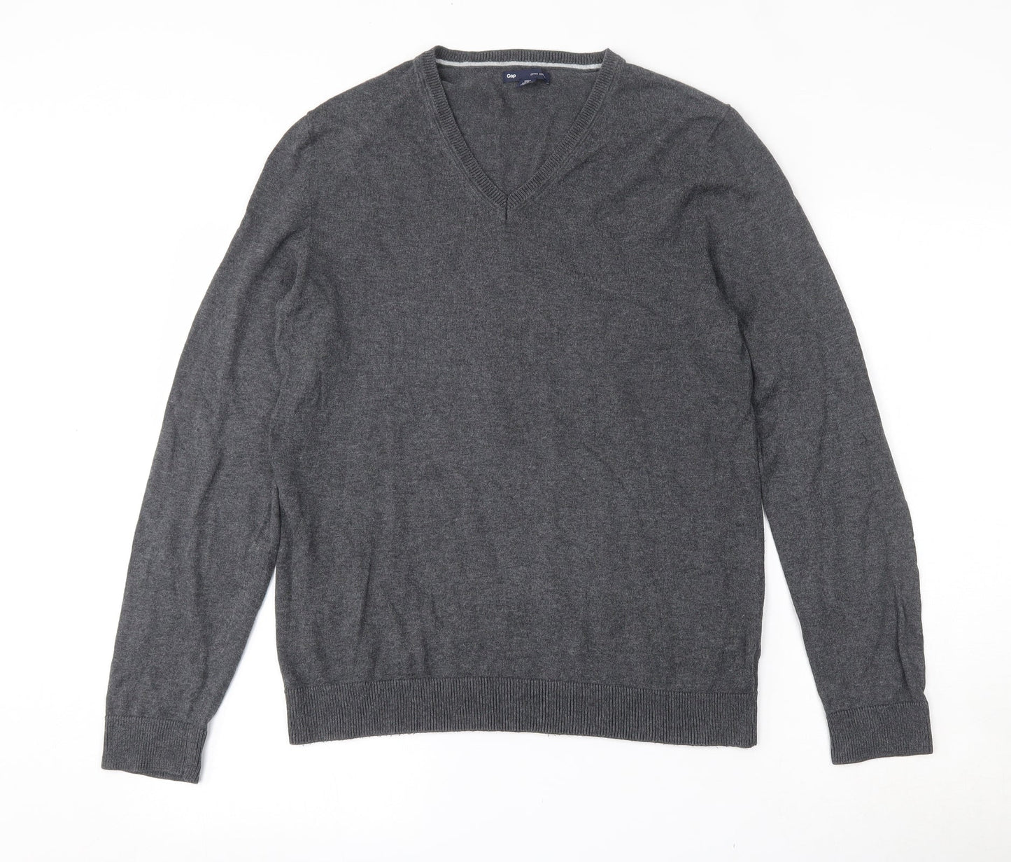 Gap Mens Grey V-Neck  Cotton Pullover Jumper Size M