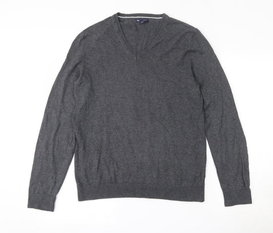 Gap Mens Grey V-Neck  Cotton Pullover Jumper Size M