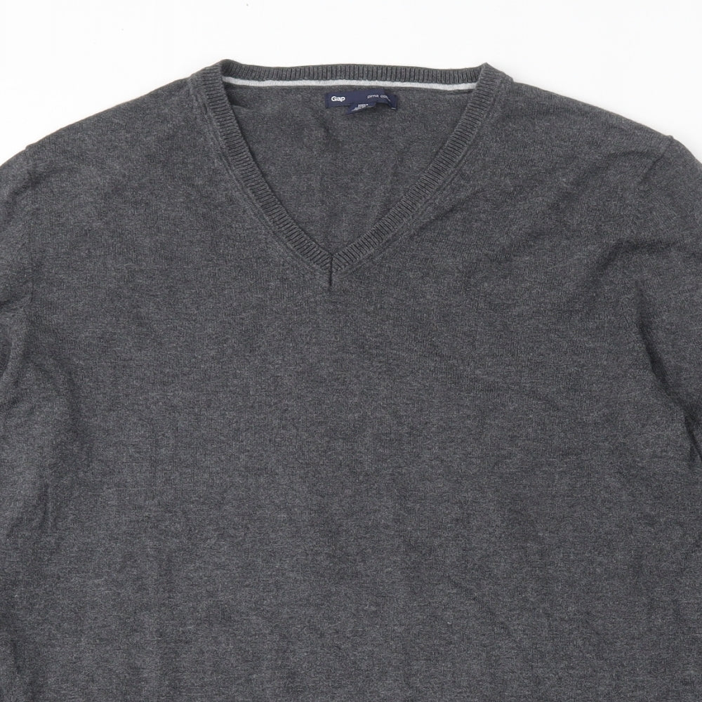 Gap Mens Grey V-Neck  Cotton Pullover Jumper Size M