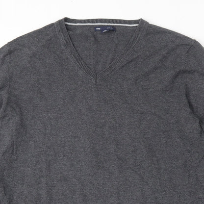 Gap Mens Grey V-Neck  Cotton Pullover Jumper Size M