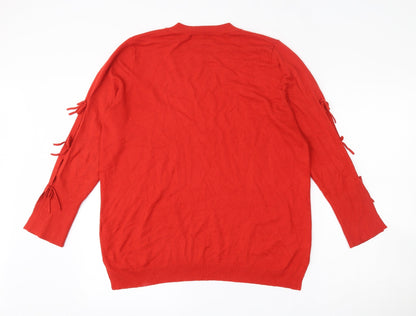 F&F Womens Red Round Neck  Viscose Pullover Jumper Size 14