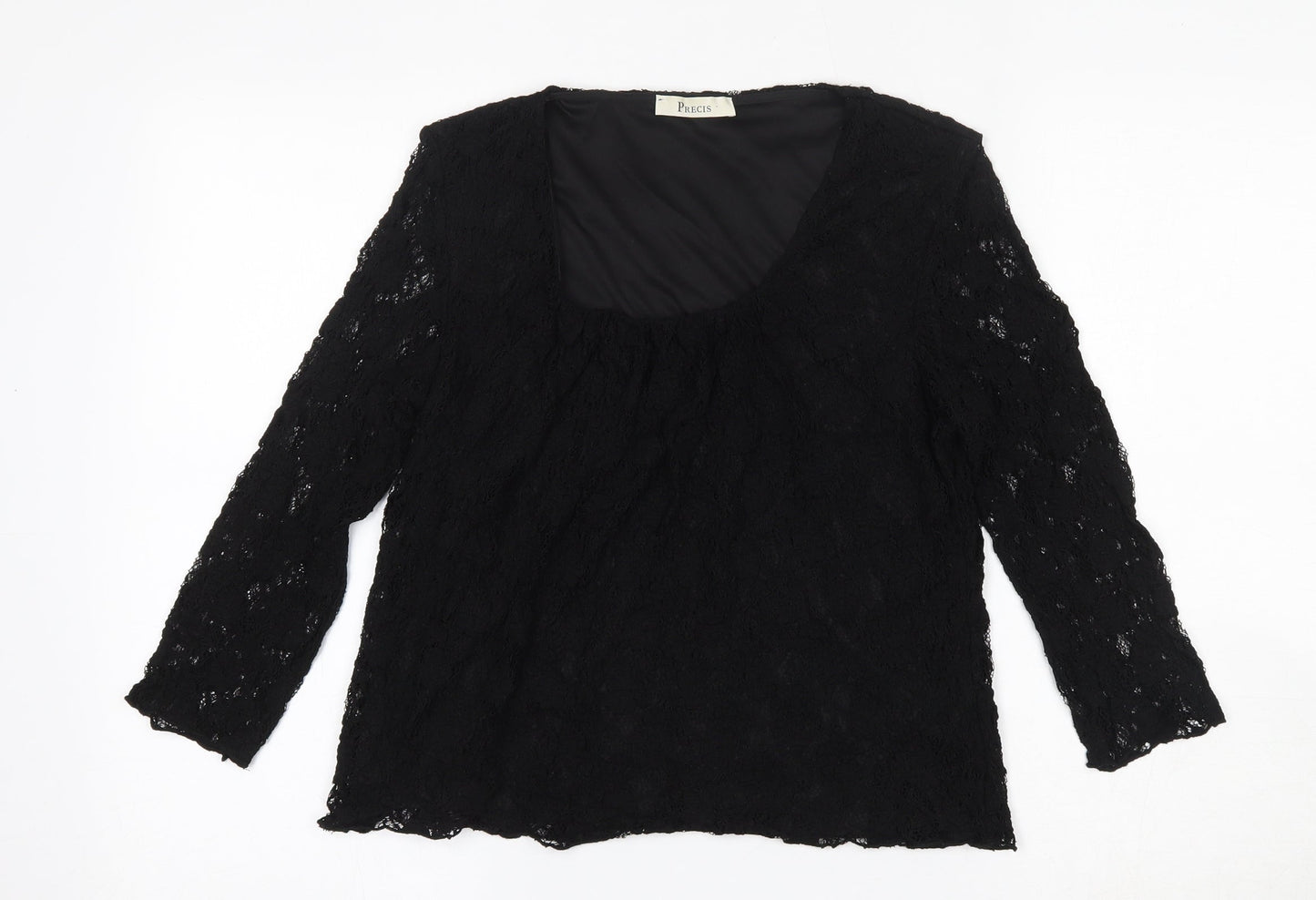 Precis Womens Black  Viscose Basic Blouse Size M Scoop Neck
