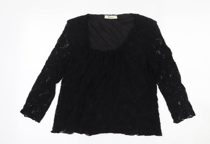 Precis Womens Black  Viscose Basic Blouse Size M Scoop Neck