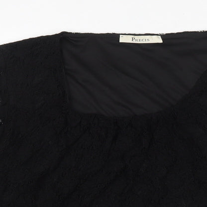 Precis Womens Black  Viscose Basic Blouse Size M Scoop Neck