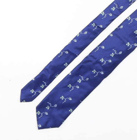 PINK Mens Blue Floral Silk Pointed Tie One Size