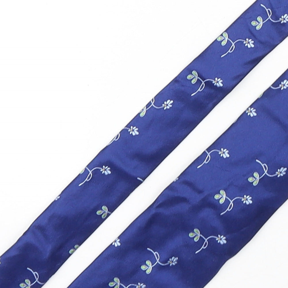 PINK Mens Blue Floral Silk Pointed Tie One Size