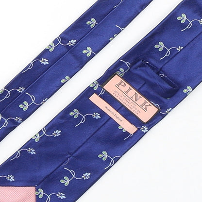 PINK Mens Blue Floral Silk Pointed Tie One Size