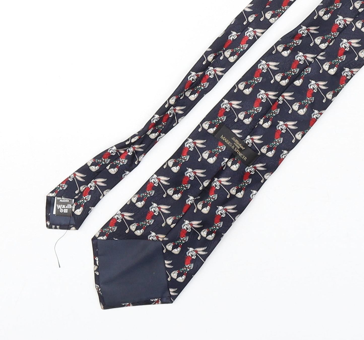 Marks and Spencer Mens Multicoloured Geometric Polyester Pointed Tie One Size - Bugs Bunny Golfing