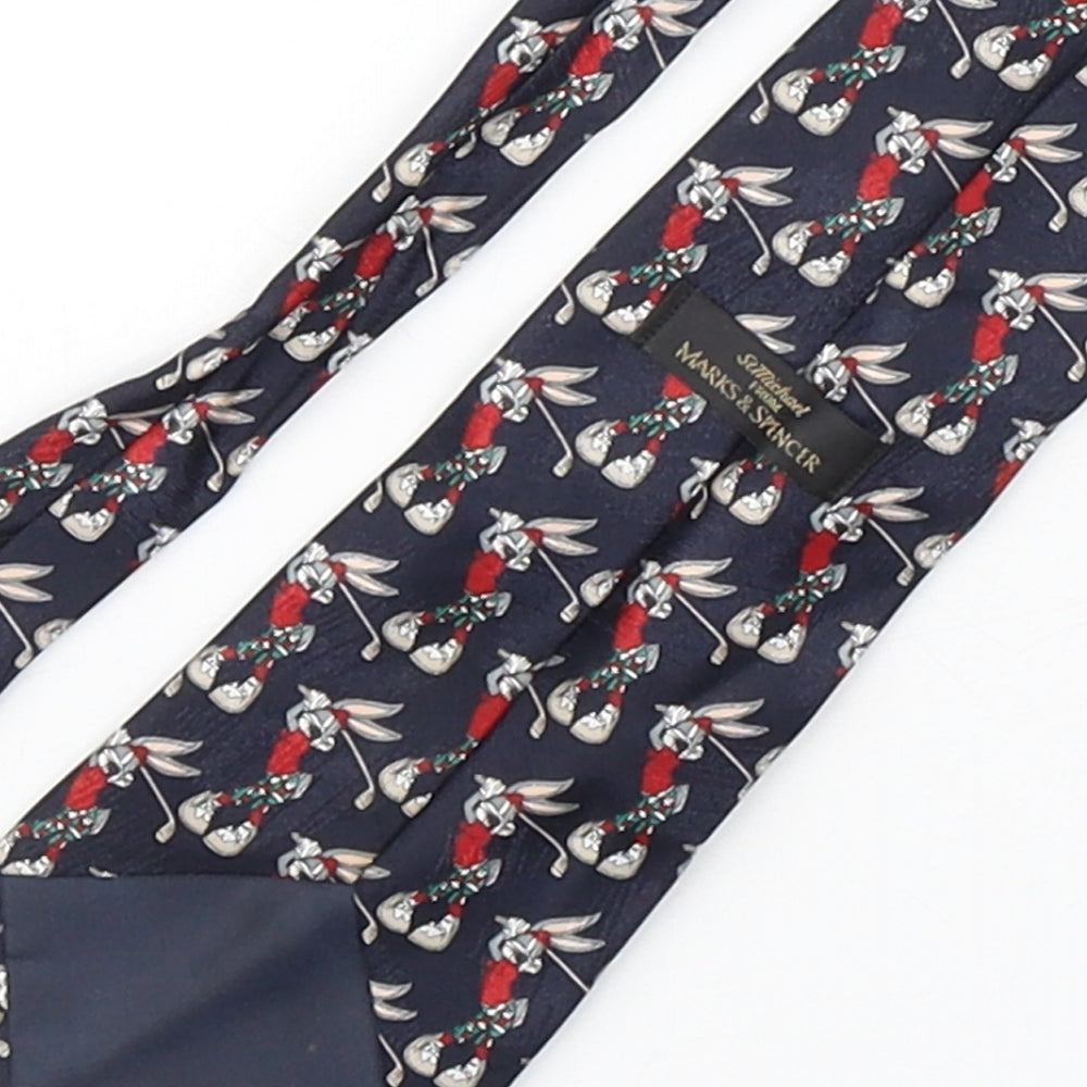 Marks and Spencer Mens Multicoloured Geometric Polyester Pointed Tie One Size - Bugs Bunny Golfing