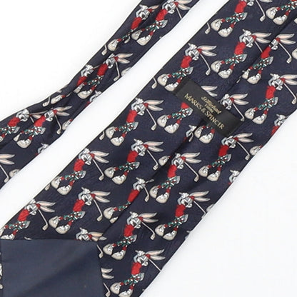 Marks and Spencer Mens Multicoloured Geometric Polyester Pointed Tie One Size - Bugs Bunny Golfing