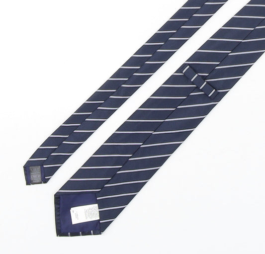 Marks and Spencer Mens Blue Striped Polyester Pointed Tie One Size
