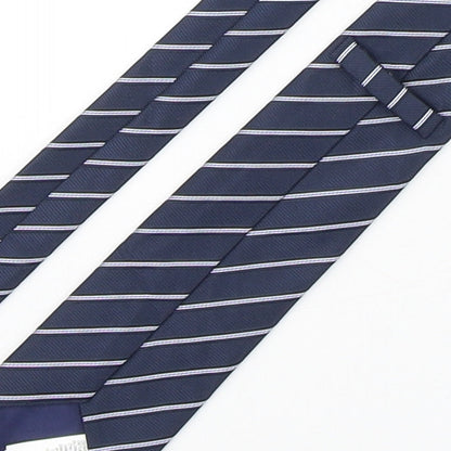Marks and Spencer Mens Blue Striped Polyester Pointed Tie One Size