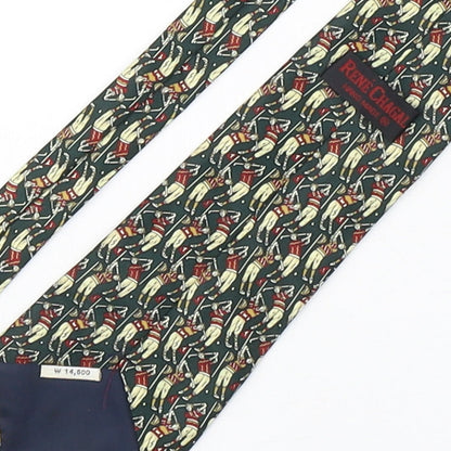 Rene Chagal Mens Multicoloured Geometric Silk Pointed Tie One Size - Golf