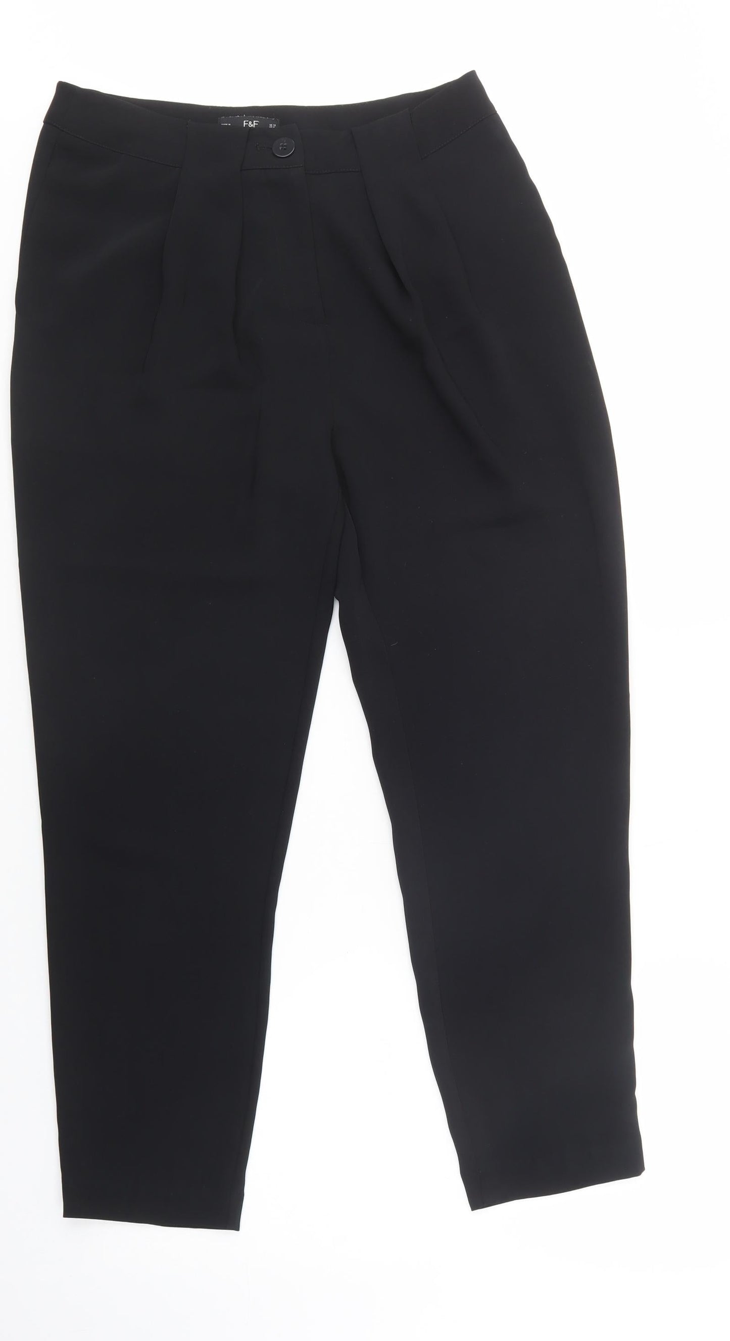 F&F Womens Black  Polyester Dress Pants Trousers Size 12 L28 in Regular Button