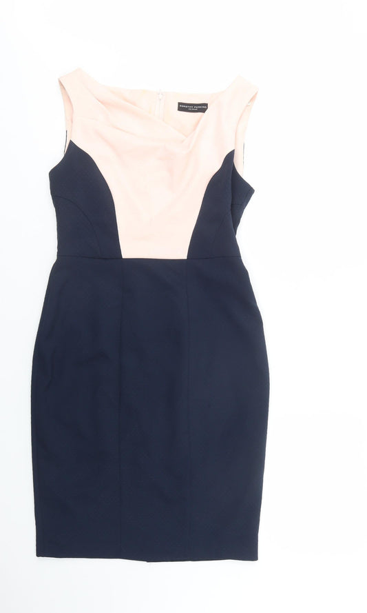 Dorothy Perkins Womens Blue Colourblock Polyester Pencil Dress  Size 10  V-Neck Zip