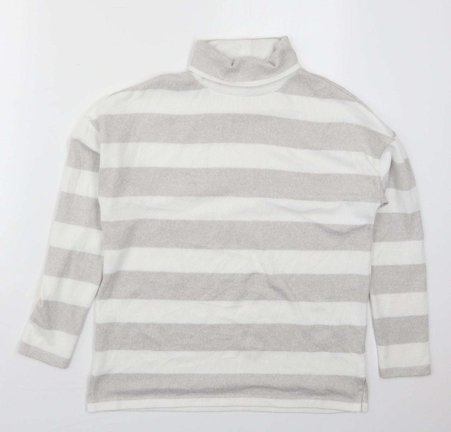 TU Womens Grey Roll Neck Striped Polyester Pullover Jumper Size 10