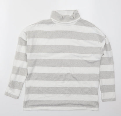TU Womens Grey Roll Neck Striped Polyester Pullover Jumper Size 10