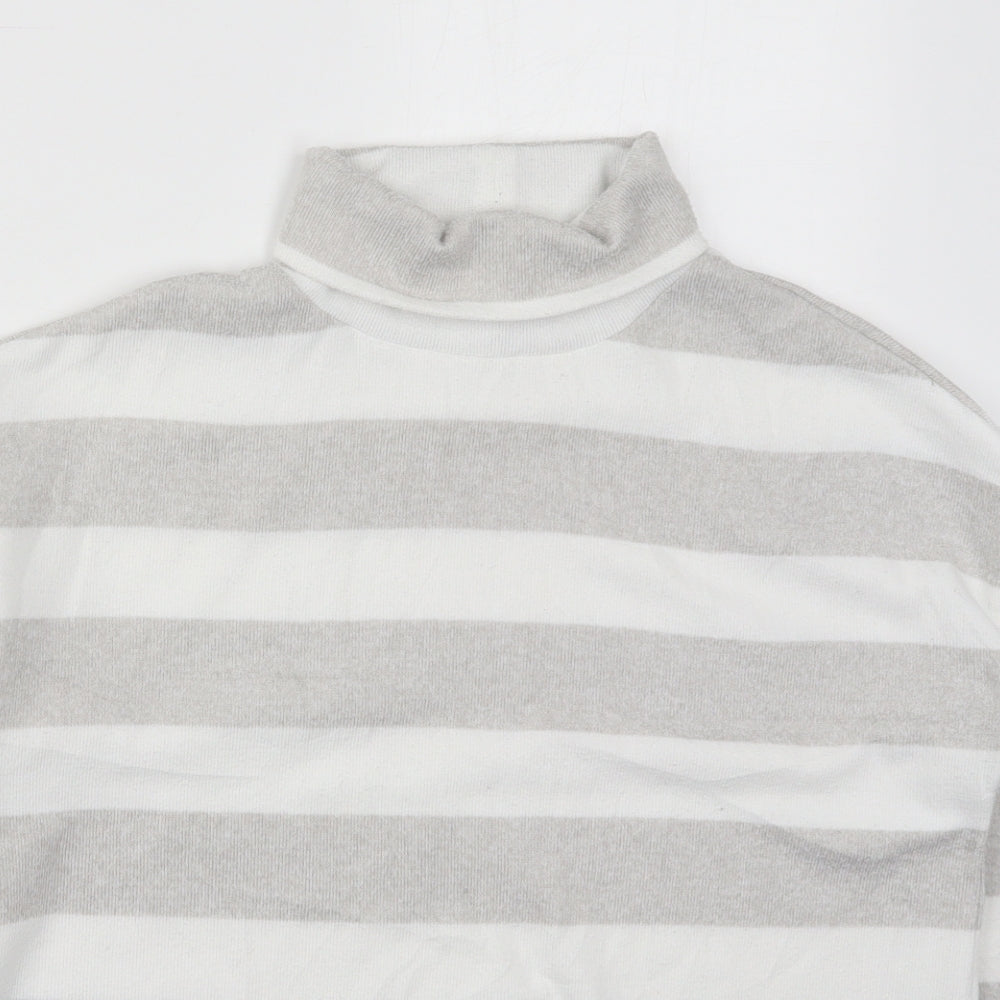 TU Womens Grey Roll Neck Striped Polyester Pullover Jumper Size 10