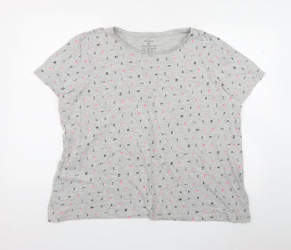 Primark Womens Grey Geometric Cotton Basic T-Shirt Size 2XL Round Neck