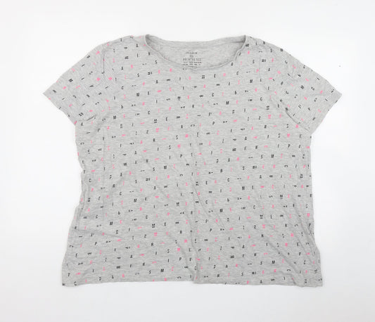 Primark Womens Grey Geometric Cotton Basic T-Shirt Size 2XL Round Neck