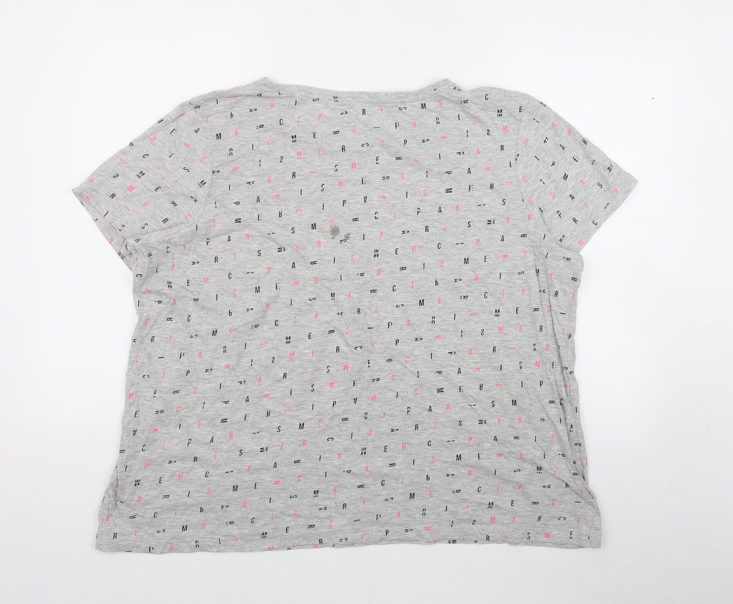 Primark Womens Grey Geometric Cotton Basic T-Shirt Size 2XL Round Neck