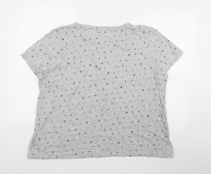 Primark Womens Grey Geometric Cotton Basic T-Shirt Size 2XL Round Neck